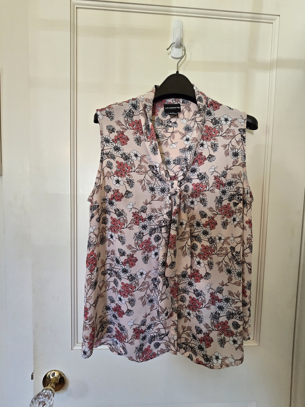 Liz Claiborne Career Pink Floral Tie-Neck Sleeveless Camisole LARGE